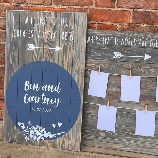 Wedding Welcome Sign with Guest Book | Reclaimed Planked Wood Sign