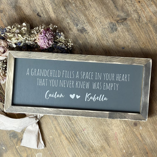 A Grandchild Fills A Space | Framed Wood Sign | Personalised - The Imperfect Wood Company - Framed Wood Sign