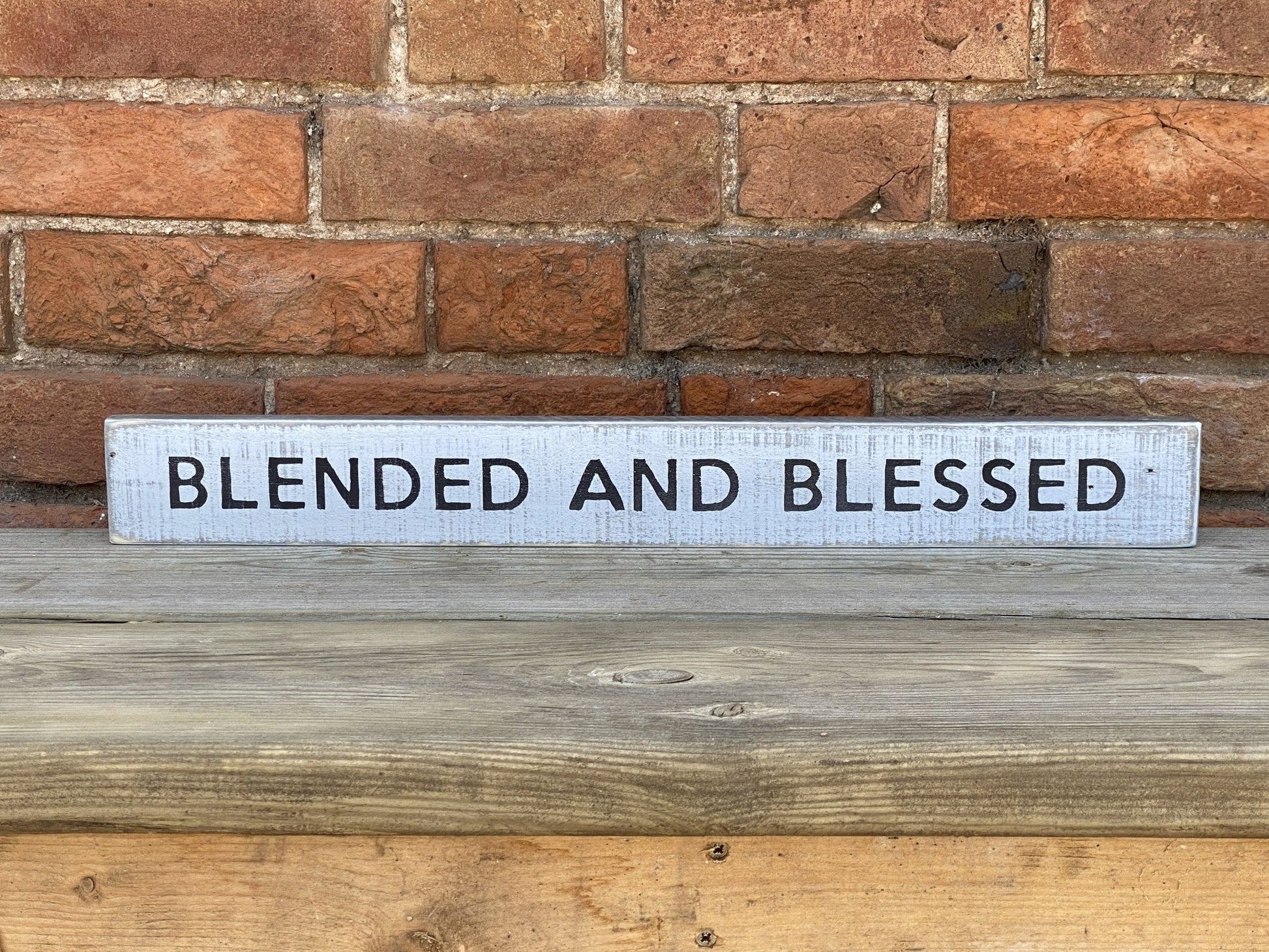 Blended And Blessed | Reclaimed Wood Sign - The Imperfect Wood Company - Long Wood Sign
