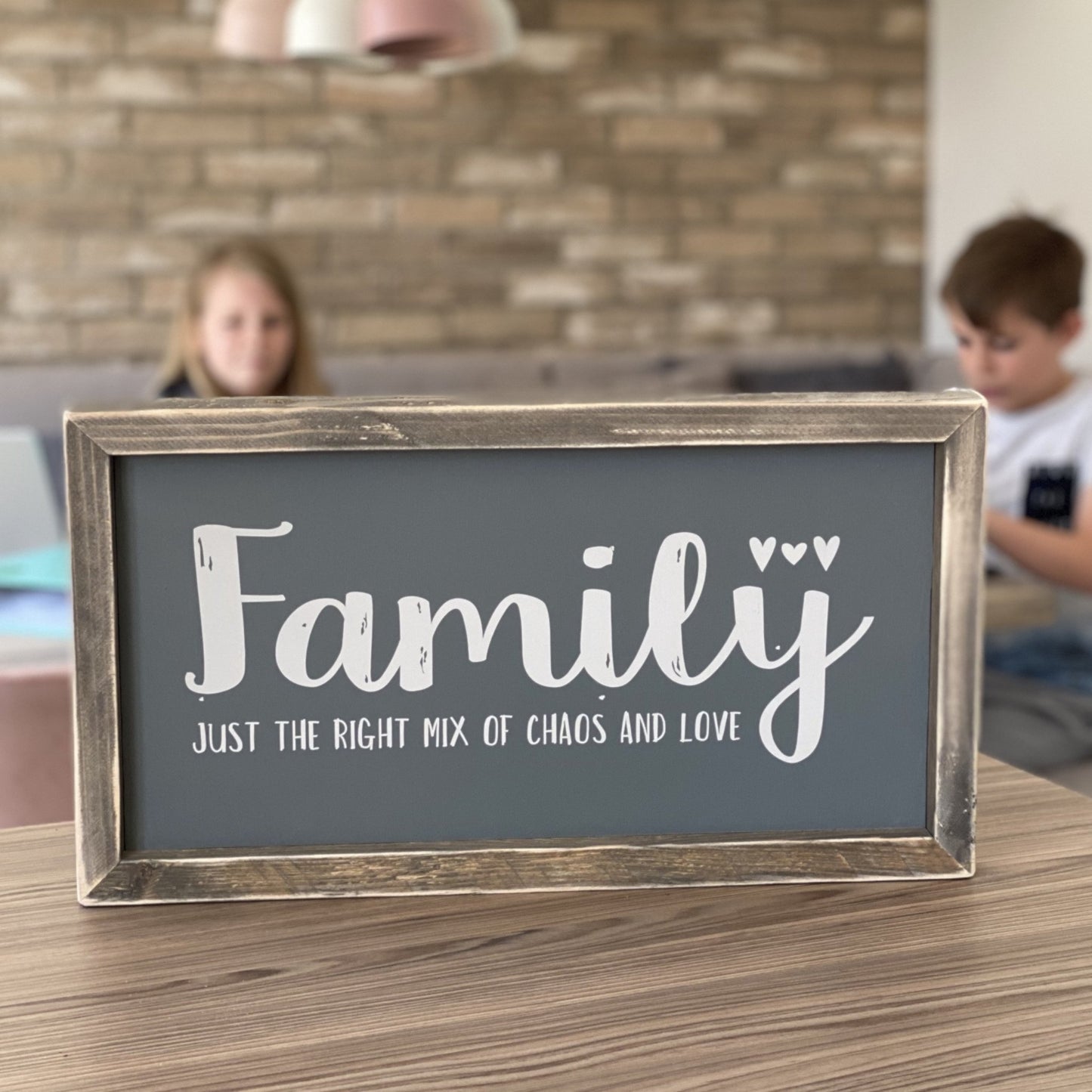 Family - just the right mix of chaos & love | Framed wood sign | #BrainTumourResearch - The Imperfect Wood Company - Framed Wood Sign