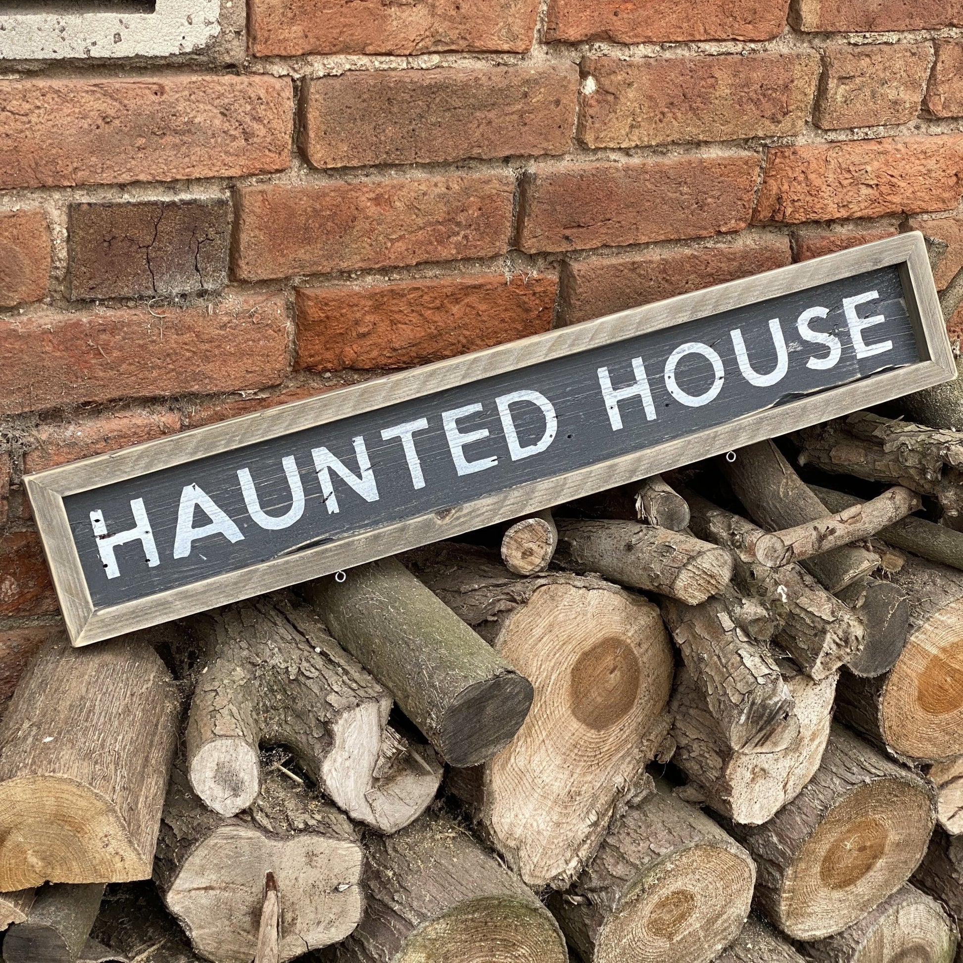 Haunted House | Framed Rustic Long Wood Sign - The Imperfect Wood Company - Rustic Framed Long Wood Sign