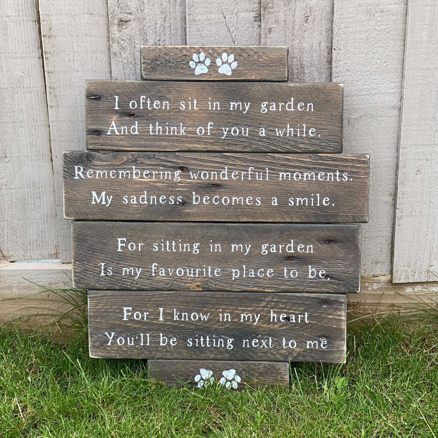 I often sit in my garden - Paw print | Reclaimed Planked Wood Sign - The Imperfect Wood Company - Planked Wood Sign