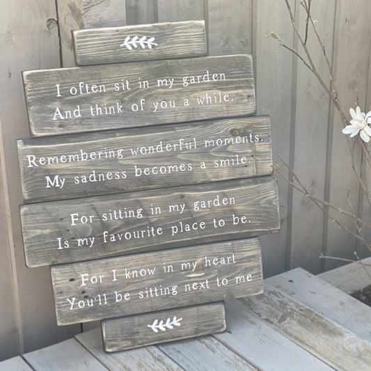 I often sit in my garden | Reclaimed Planked Wood Sign - The Imperfect Wood Company - Planked Wood Sign