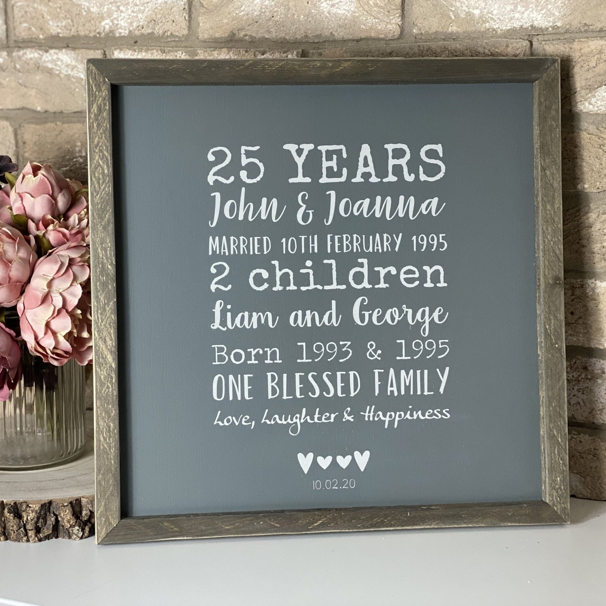 Personalised 25th Anniversary sign | Framed Wood Sign - The Imperfect Wood Company - Framed Wood Sign