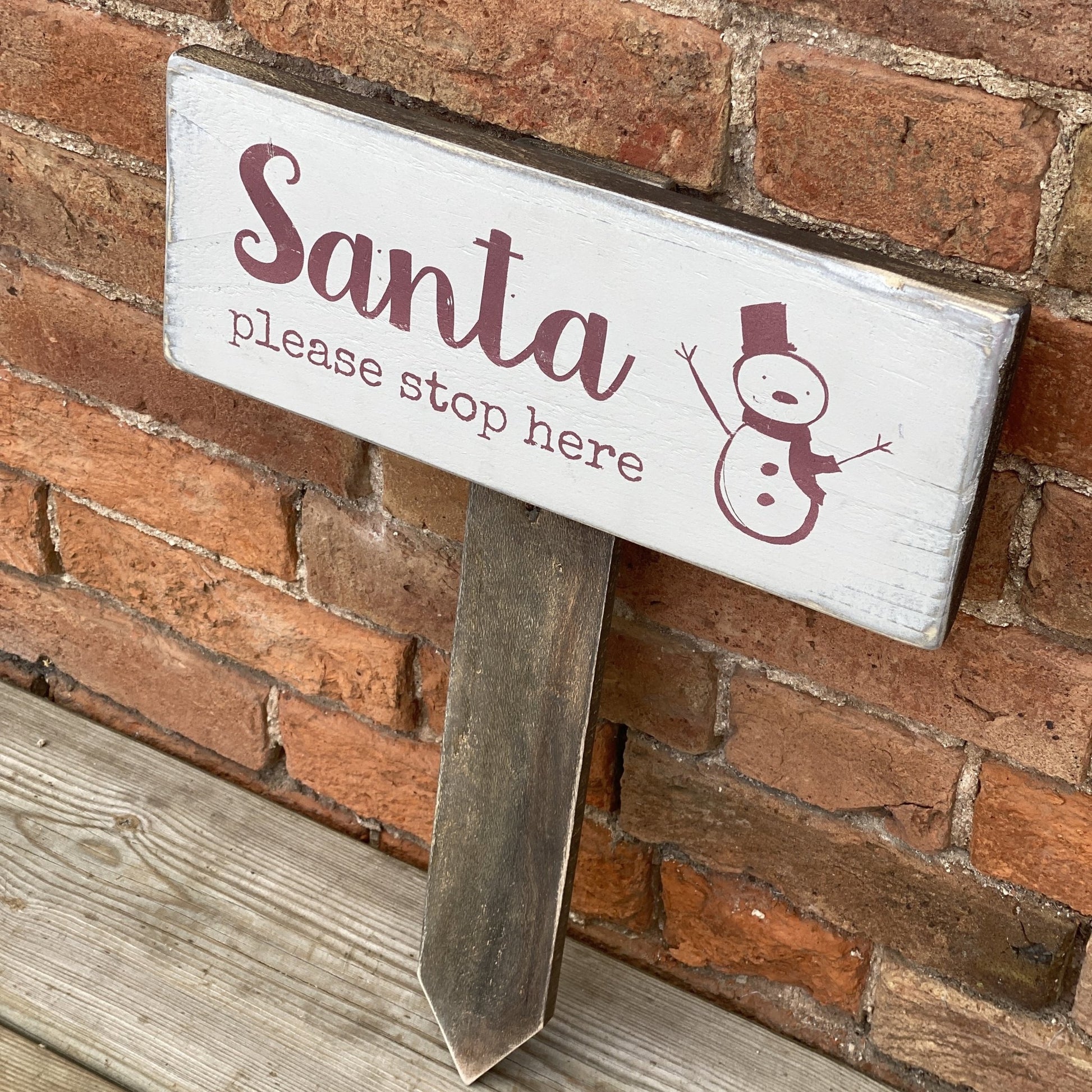 Santa Please Stop Here | Reclaimed Wood Sign - The Imperfect Wood Company - Personalised Staked Wood Sign