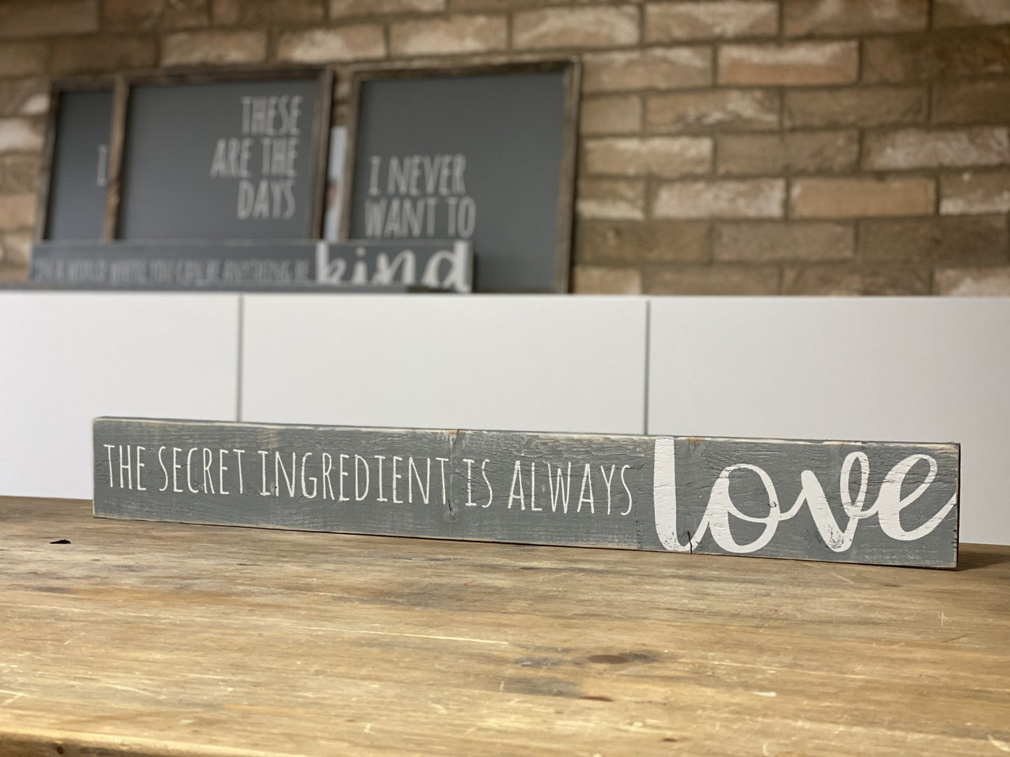 The Secret Ingredient Is Always Love | Long Wood Sign |#BrainTumourResearch - The Imperfect Wood Company - Long Wood Sign