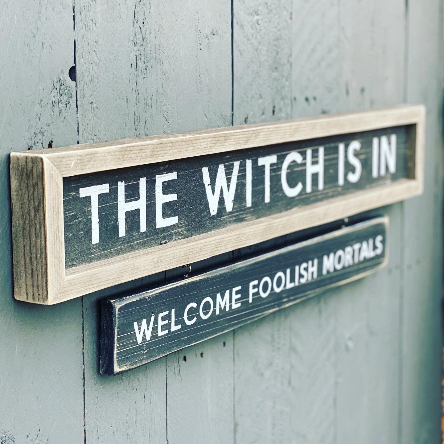 The Witch Is In | Framed Rustic Long Wood Sign - The Imperfect Wood Company - Rustic Framed Long Wood Sign