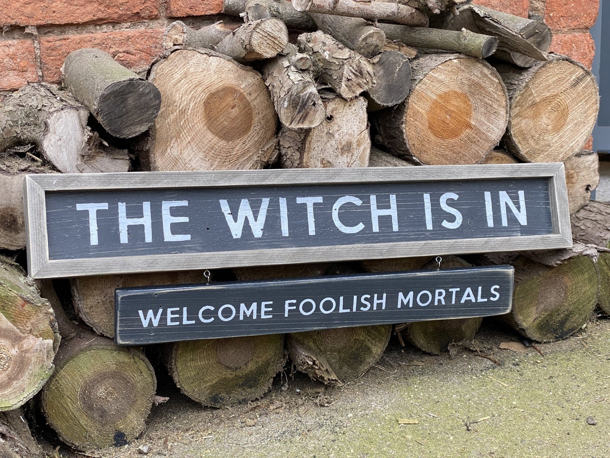 The Witch Is In | Framed Rustic Long Wood Sign - The Imperfect Wood Company - Rustic Framed Long Wood Sign